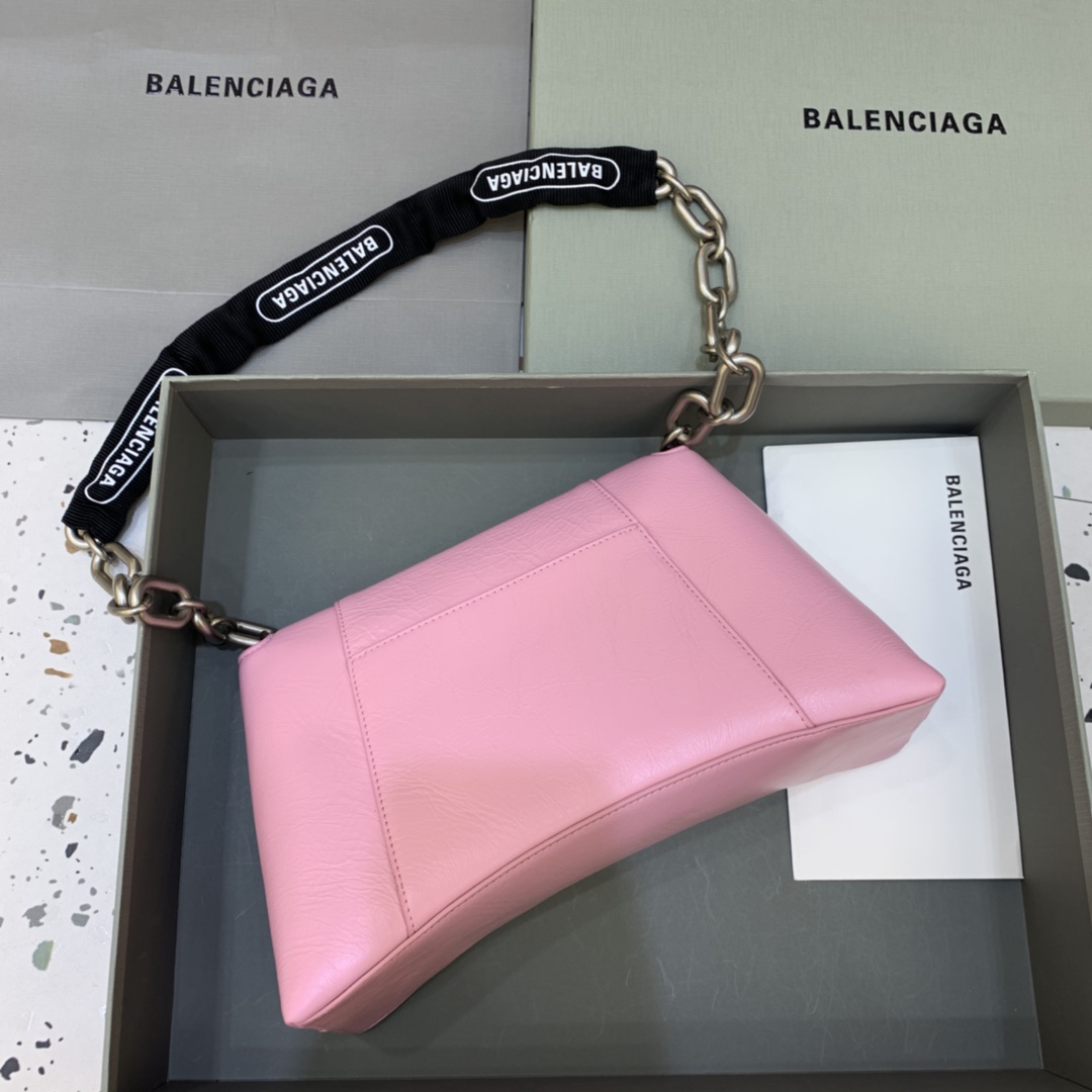 Balenciaga Downtown Small Shoulder Bag With Chain Pink